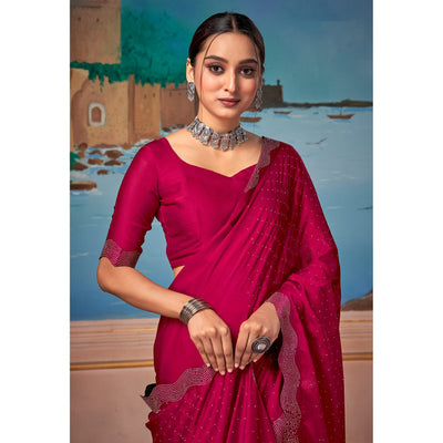 Cherry Pink Swarovski Work Satin Saree