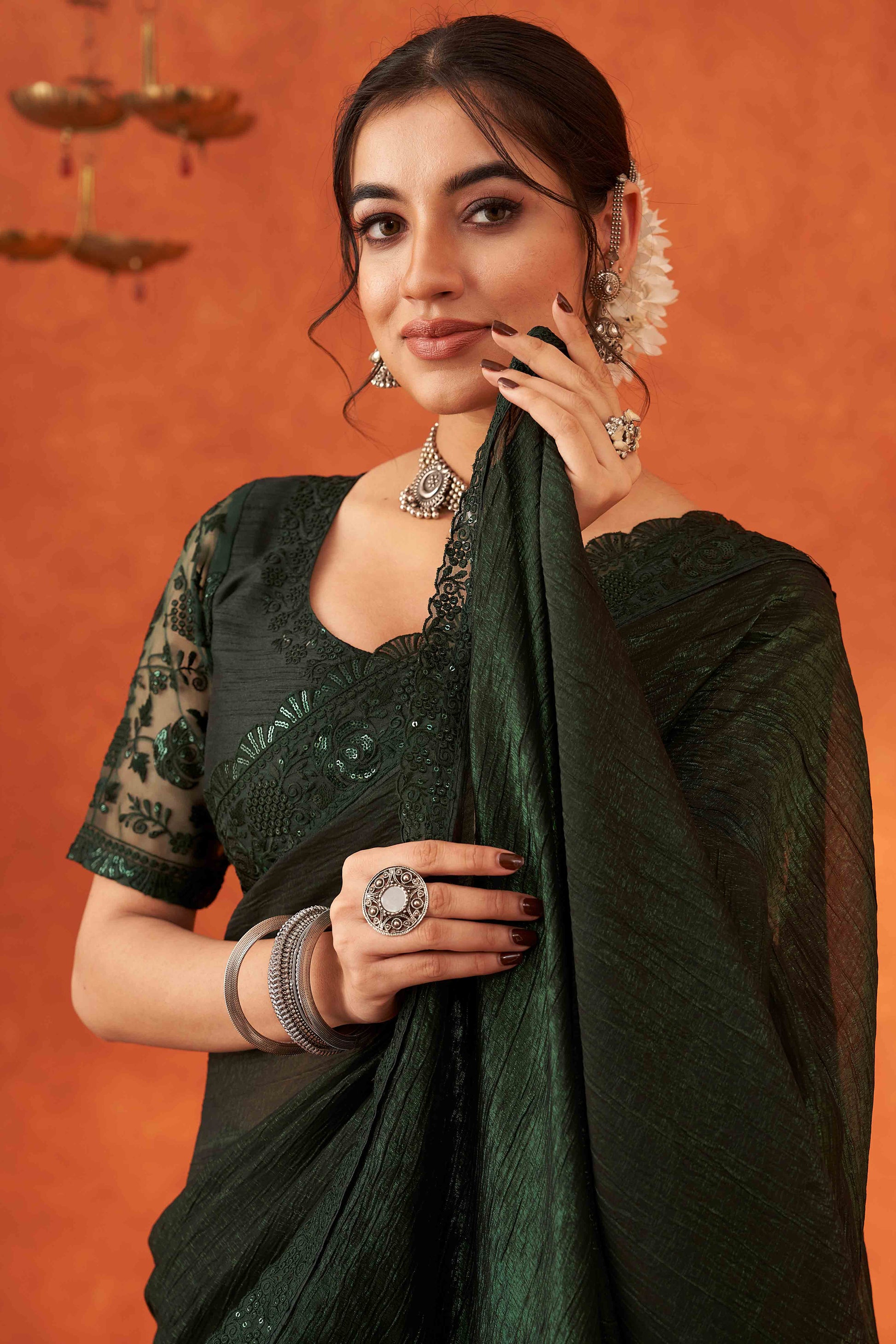 green-embroidered-crunchy-soft-net-saree-with-embellished-border