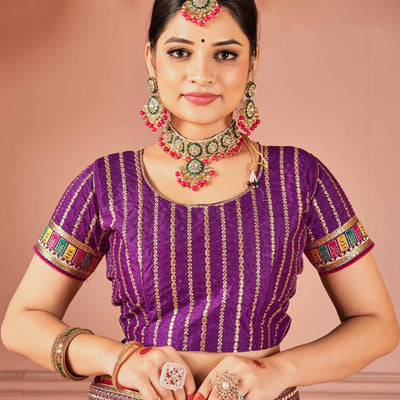 Lavender Swarovski Work Satin Rangoli Saree With Embroidered Border