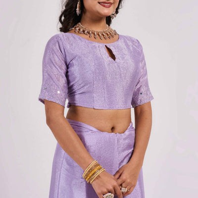 Lavender Swarovski With Mirror Work Chinon Saree