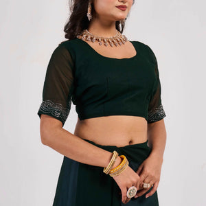 Dark Green Swarovski Work Georgette Saree