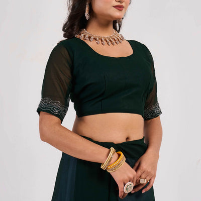 Dark Green Swarovski Work Georgette Saree