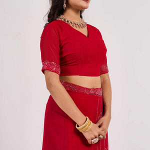 Cherry Red Swarovski Work Georgette Saree