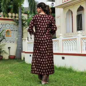 Maroon Floral Foil Printed Modal Suit