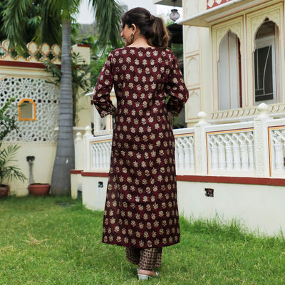 Maroon Floral Foil Printed Modal Suit