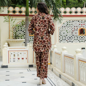 Maroon Floral Foil Printed Chanderi Co Ord Set