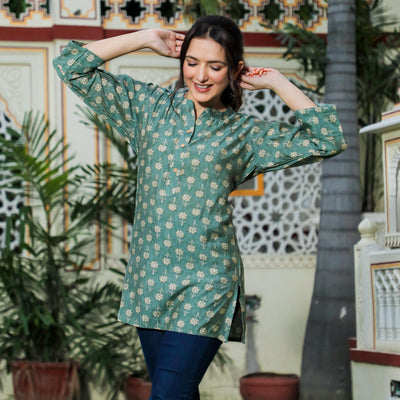 green-floral-foil-printed-chanderi-top