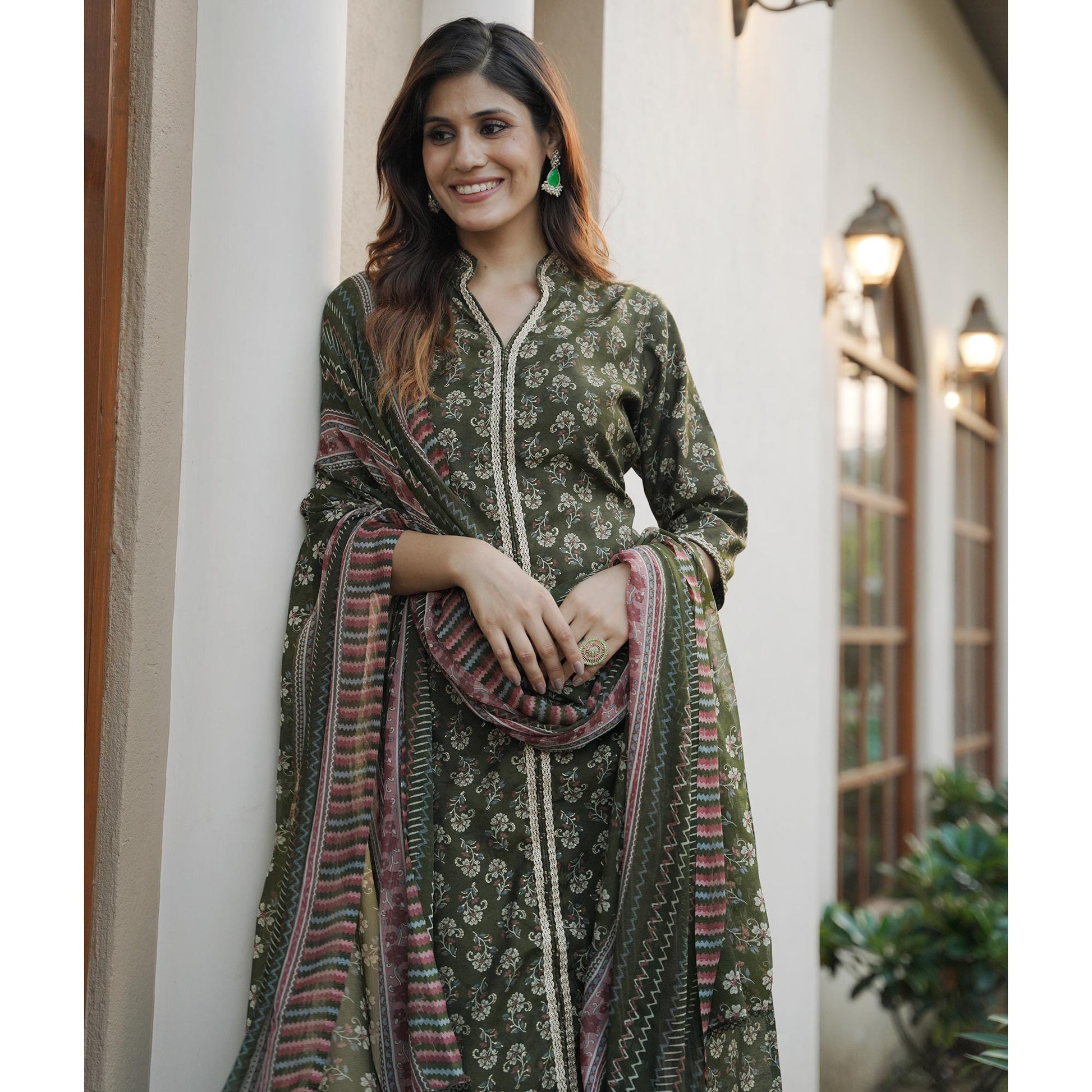 green-floral-foil-printed-modal-suit