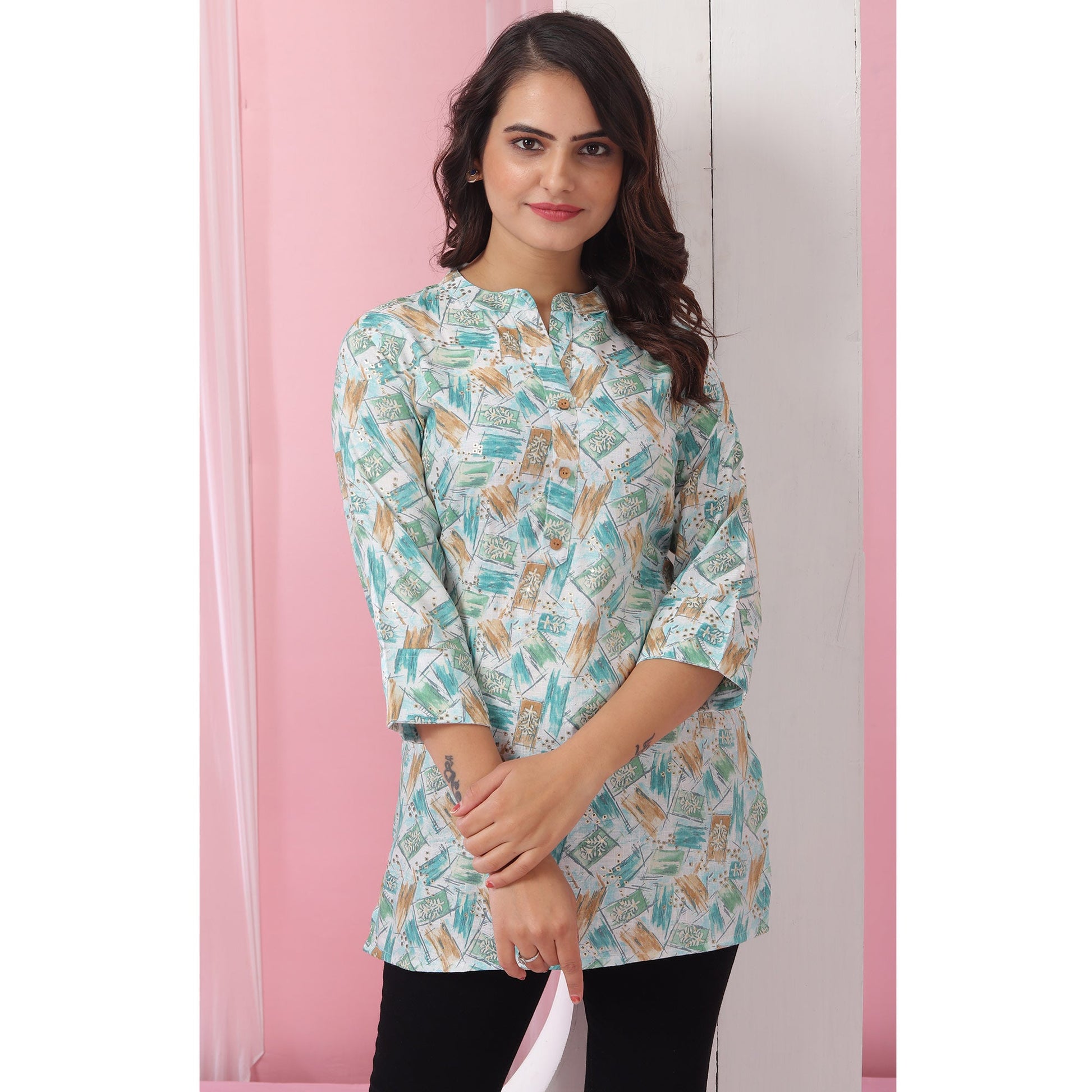 green-foil-printed-rayon-top