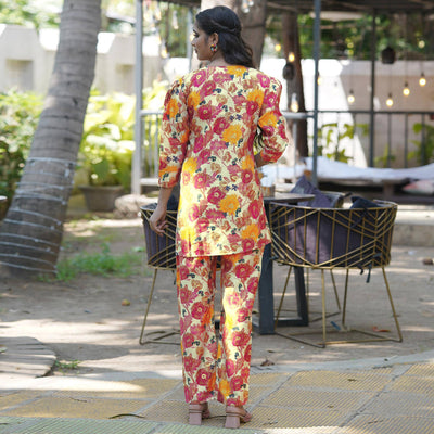 Cream Floral Foil Printed Chanderi Silk Co Ord Set
