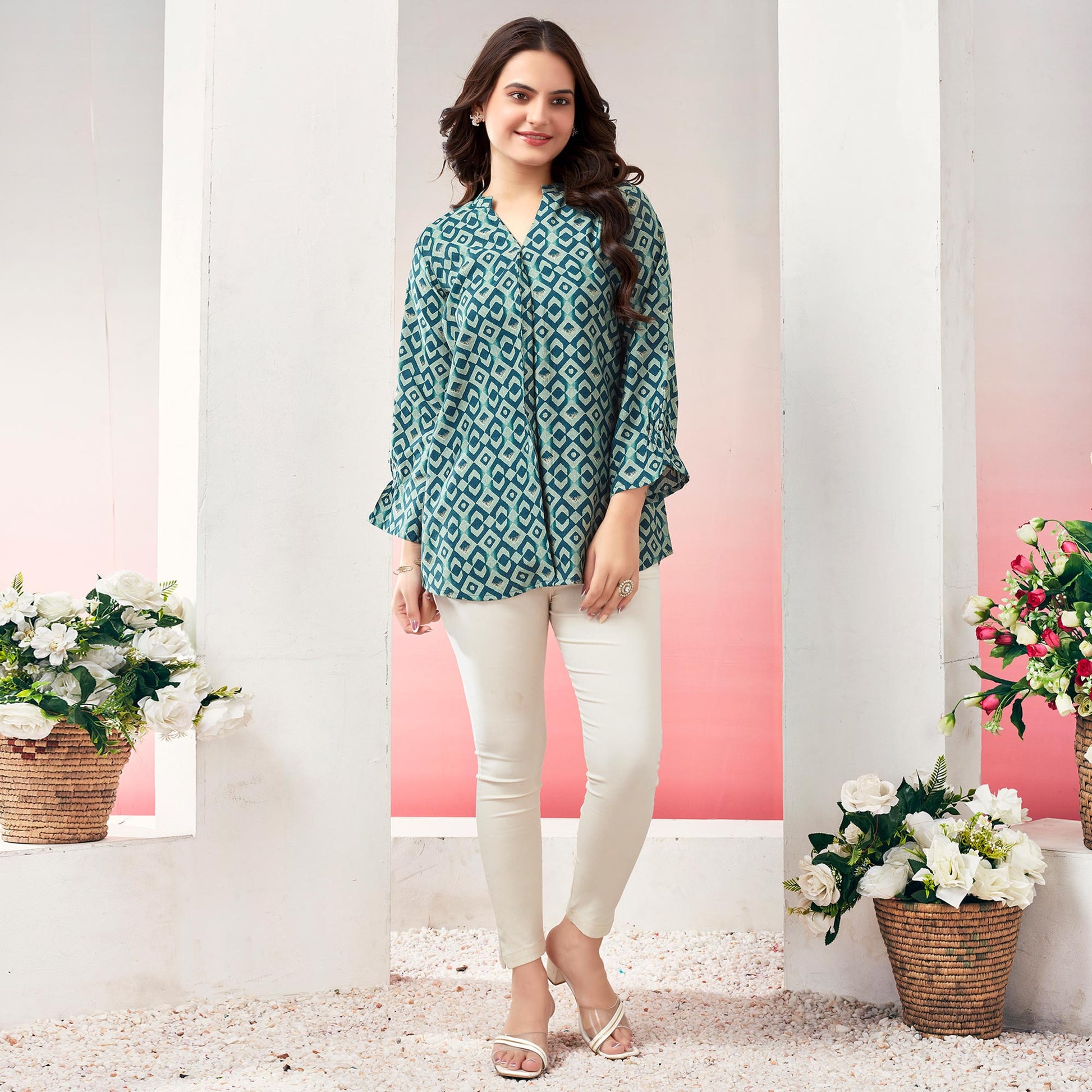 Morpich Printed Chanderi Silk Straight Top