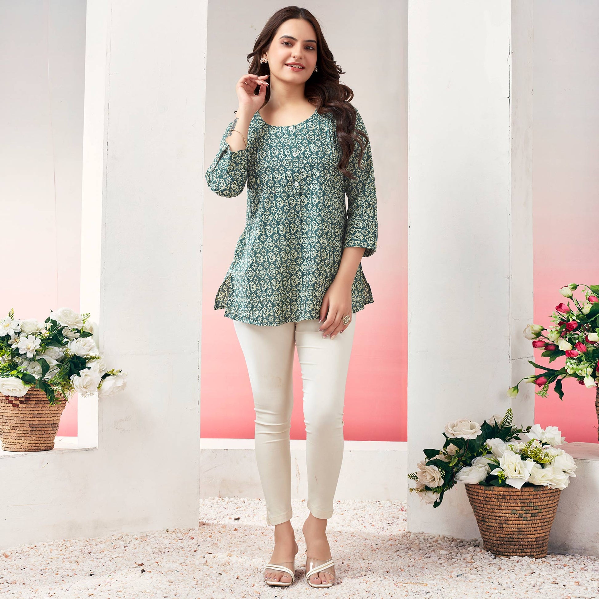 green-printed-pure-cotton-straight-top