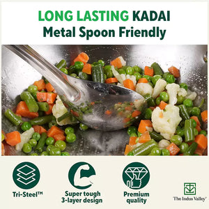 TurboCuk Tri-ply Stainless Steel Kadai+ Steel Lid, Premium Quality, 3 Layer Thick Body, 100% Toxin-free,