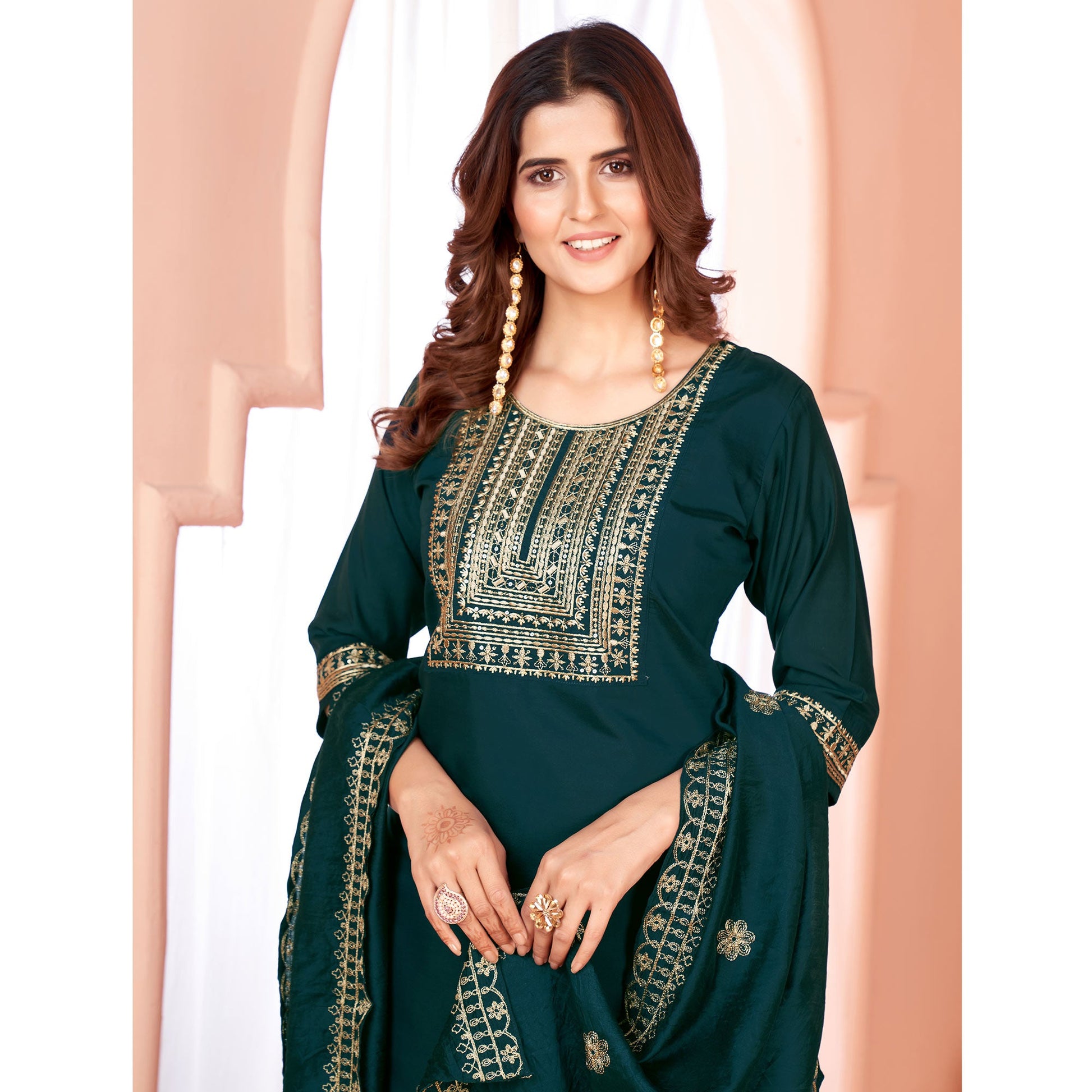 Blue Sequins Embroidered Viscose Salwar Suit