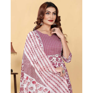 Light Wine Floral Printed Cotton Blend Salwar Suit