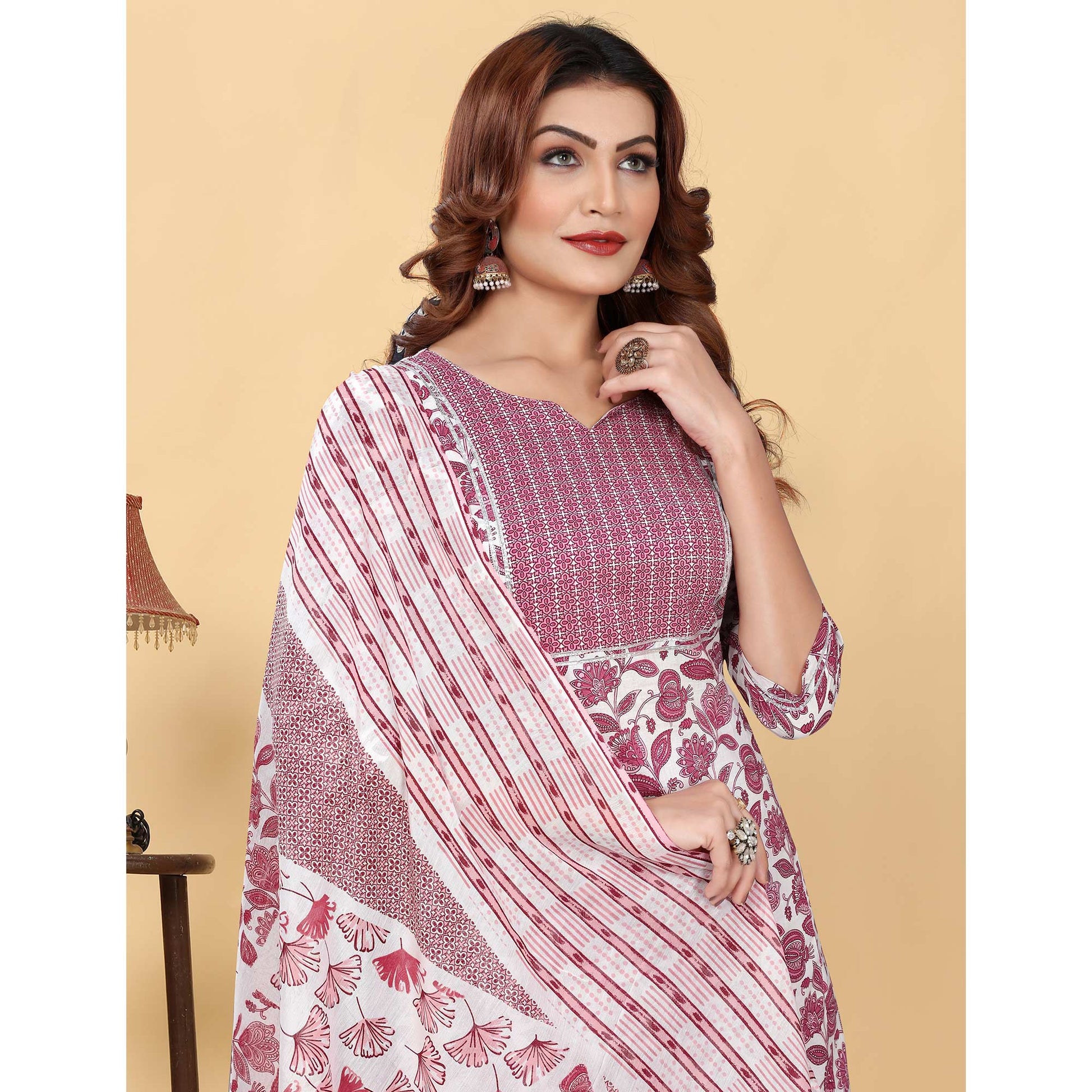 Light Wine Floral Printed Cotton Blend Salwar Suit