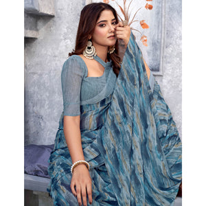 Grey Printed Georgette Saree