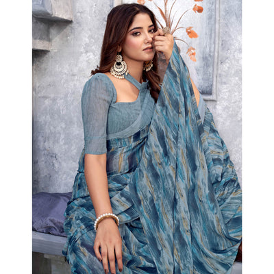 Grey Printed Georgette Saree