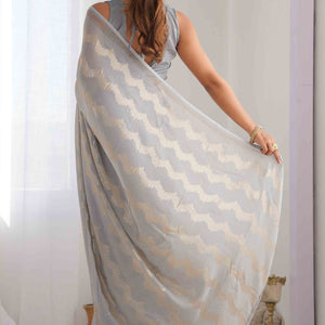 Grey Sequins Embroidered Georgette Saree