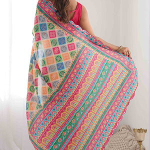Multicolor Bandhani Printed Chinon Saree