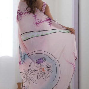 Light Pink Abstract Printed Chinon Saree