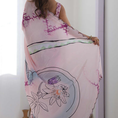 Light Pink Abstract Printed Chinon Saree
