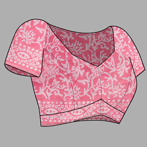 Gajari Pink Batik Printed Chanderi Cotton Silk Saree