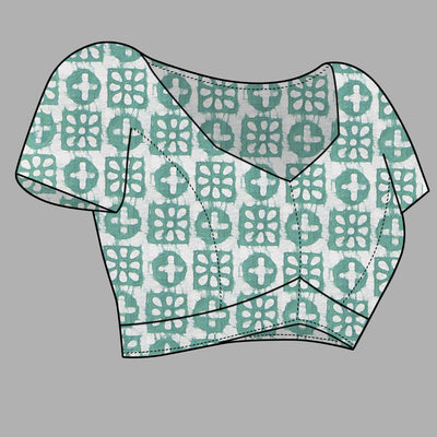 Dusty Green Batik Printed Chanderi Cotton Silk Saree