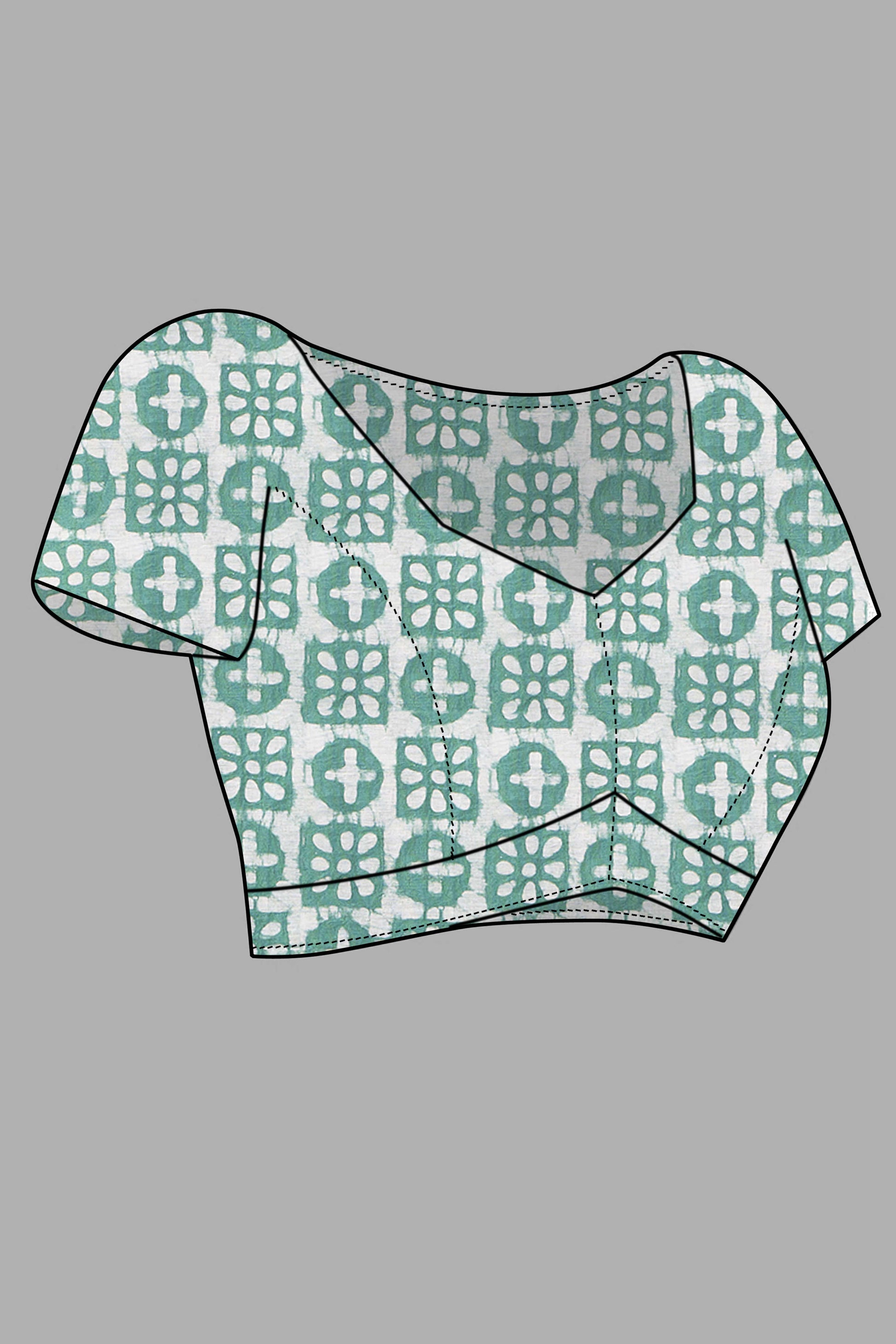 Dusty Green Batik Printed Chanderi Cotton Silk Saree