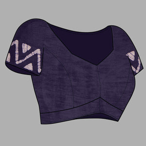 Dark Blue Zig Zag Batik Printed Chanderi Cotton Silk Saree