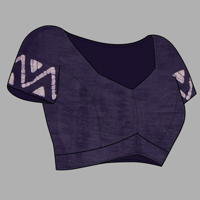 Dark Blue Zig Zag Batik Printed Chanderi Cotton Silk Saree