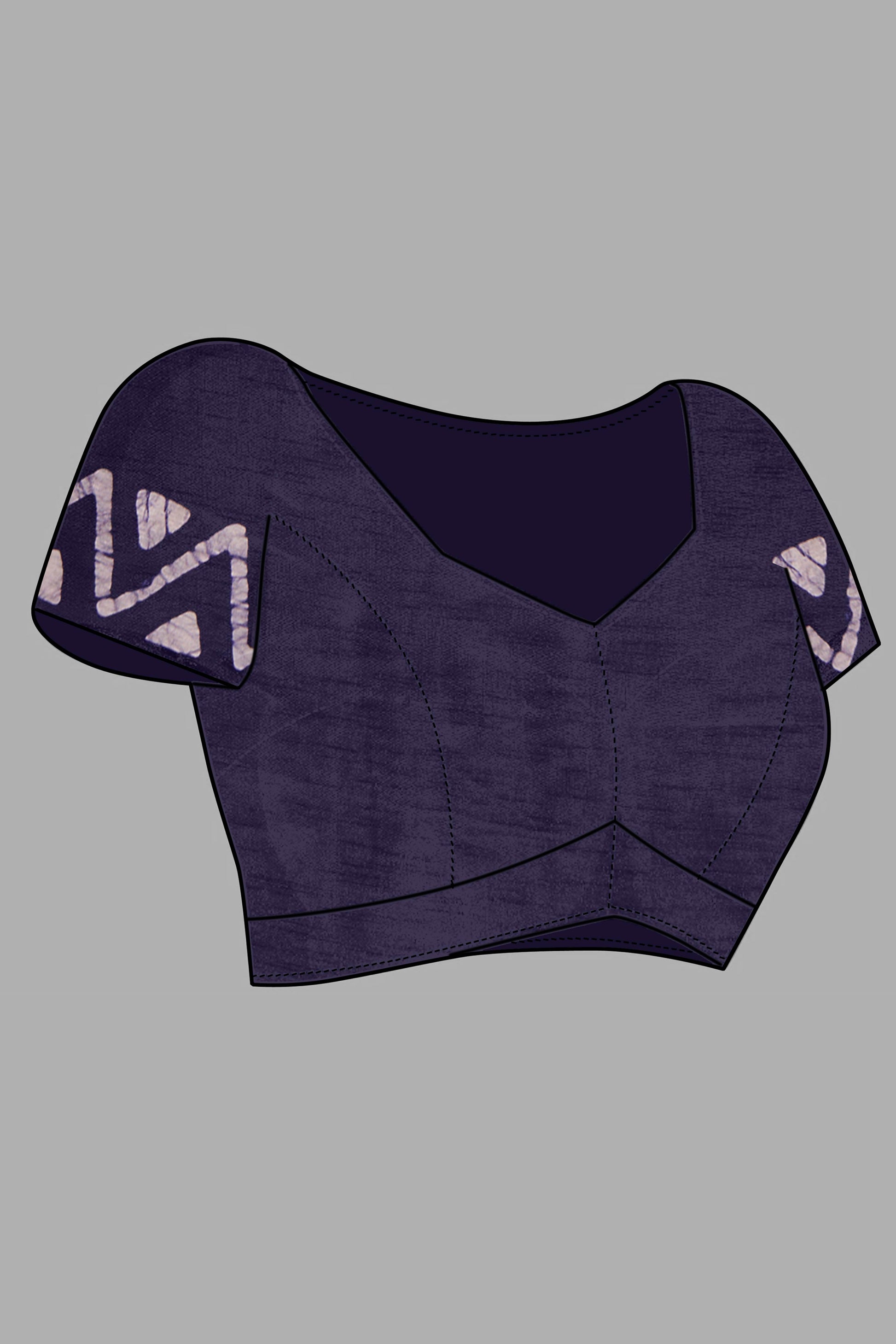 Dark Blue Zig Zag Batik Printed Chanderi Cotton Silk Saree