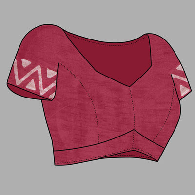 Maroon Zig Zag Batik Printed Chanderi Cotton Silk Saree