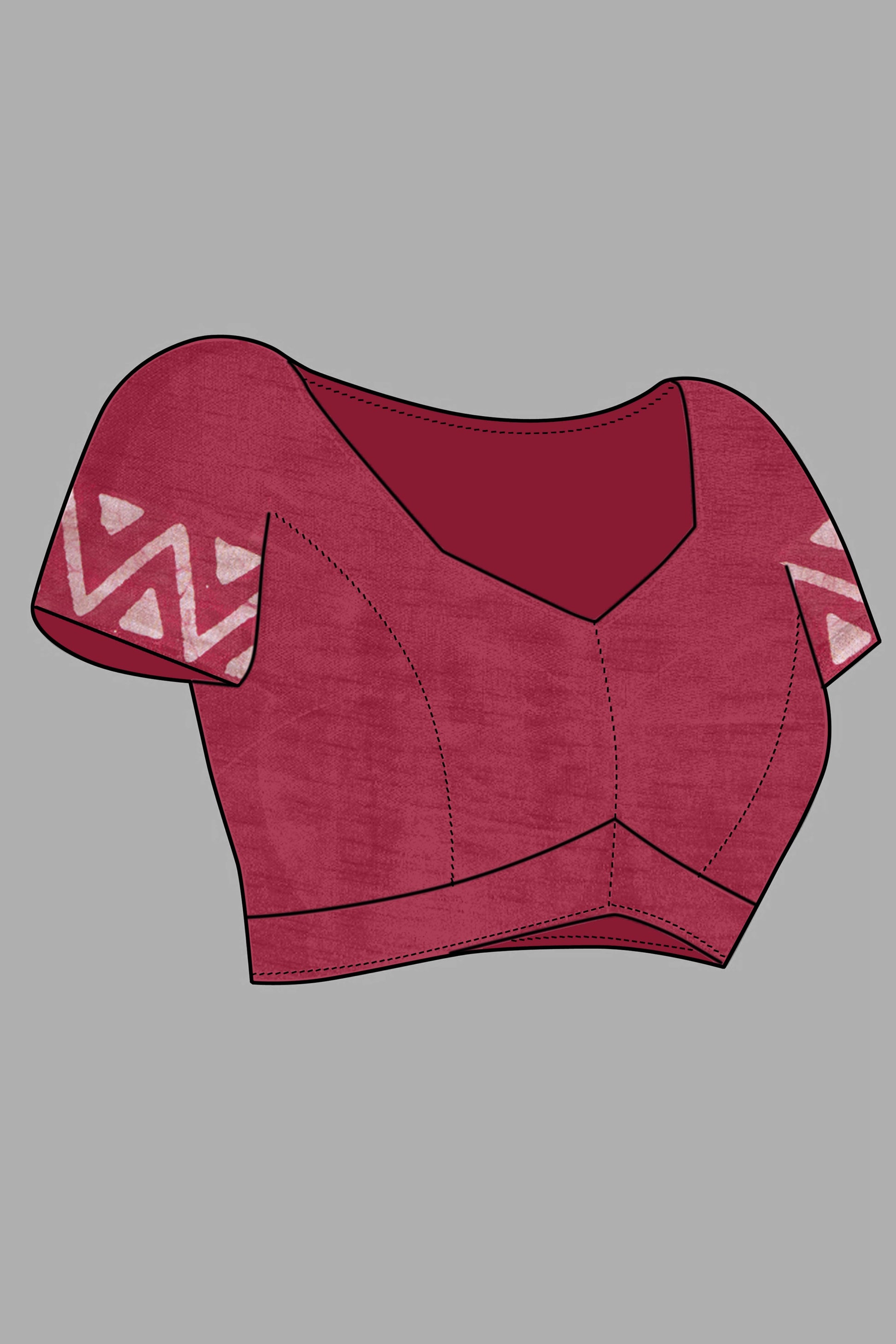 Maroon Zig Zag Batik Printed Chanderi Cotton Silk Saree