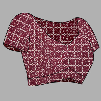 Maroon Ajrakh Printed Cotton Blend Saree