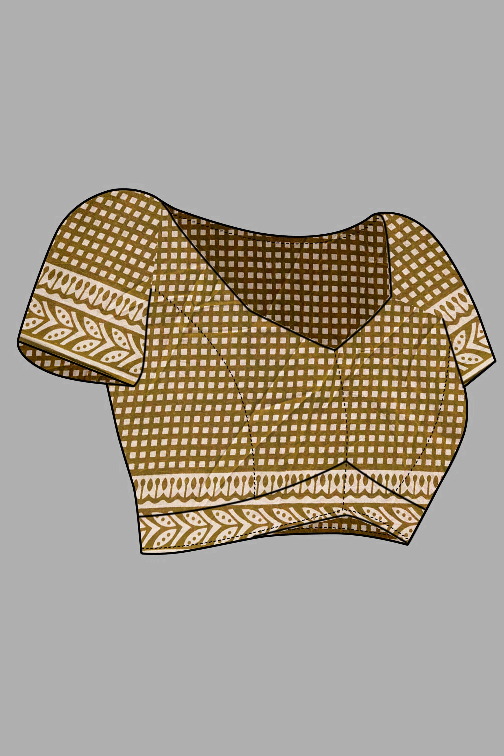 Mehendi Green Ajrakh Printed Cotton Blend Saree