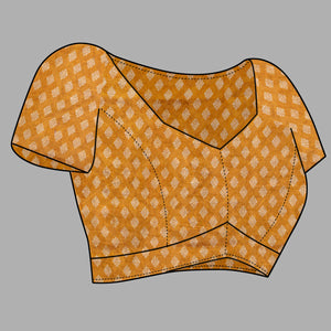 Cream & Mustard Ajrakh Printed Cotton Blend Saree