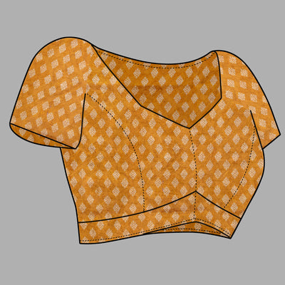 Cream & Mustard Ajrakh Printed Cotton Blend Saree