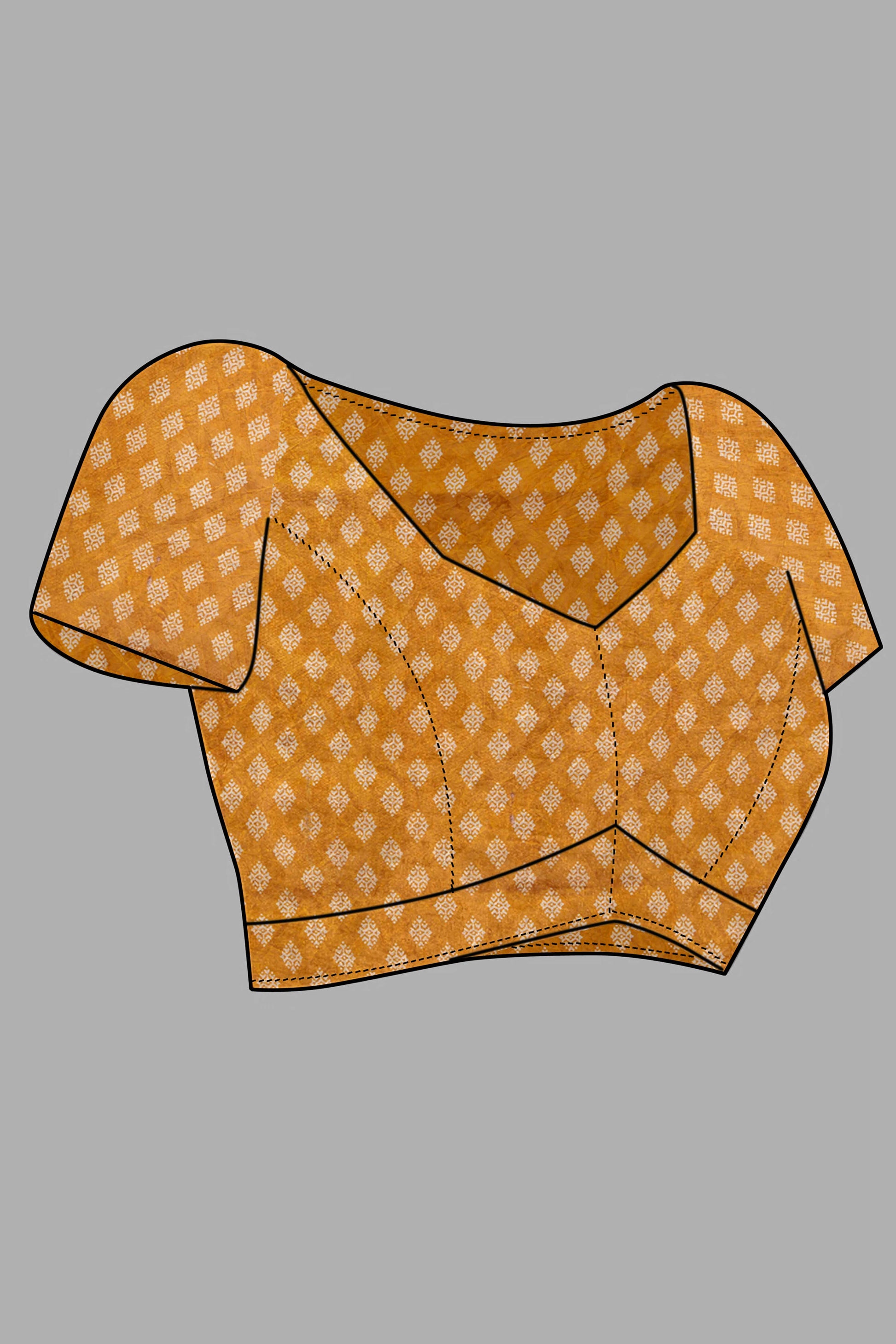 Cream & Mustard Ajrakh Printed Cotton Blend Saree