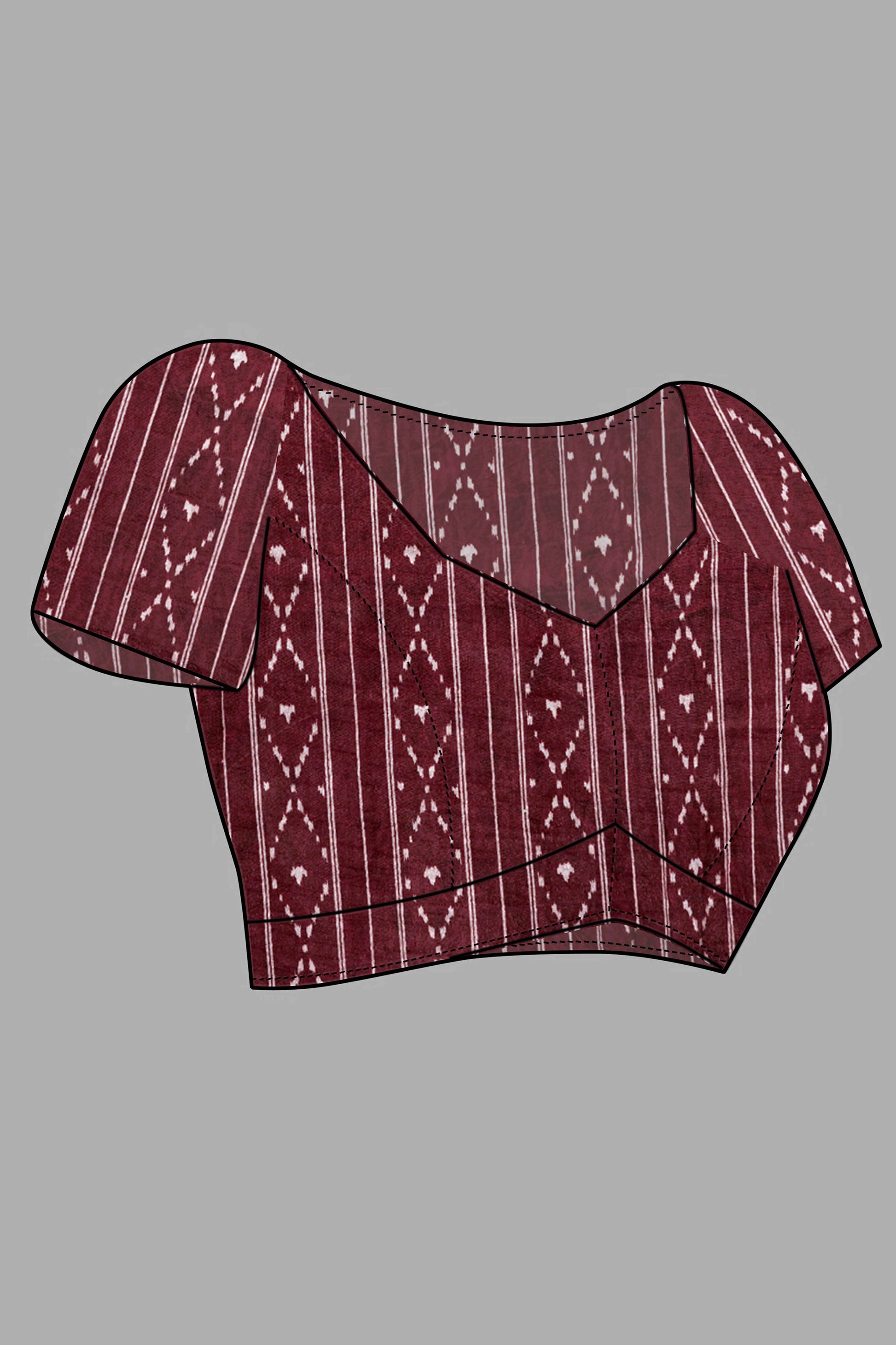 Dark Maroon Ajrakh Printed Cotton Blend Saree