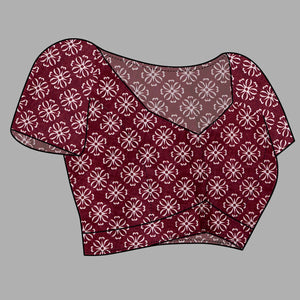 Dark Maroon Ajrakh Printed Cotton Blend Saree