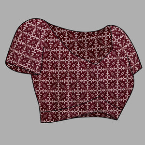 Dark Maroon Ajrakh Printed Cotton Blend Saree