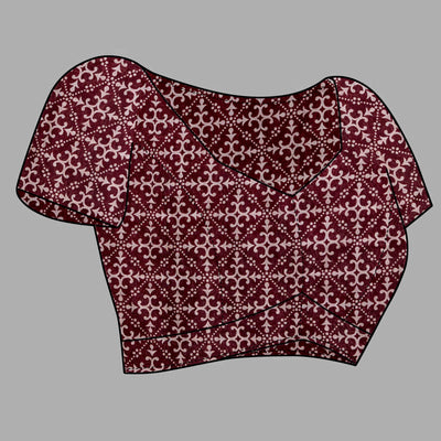 Dark Maroon Ajrakh Printed Cotton Blend Saree