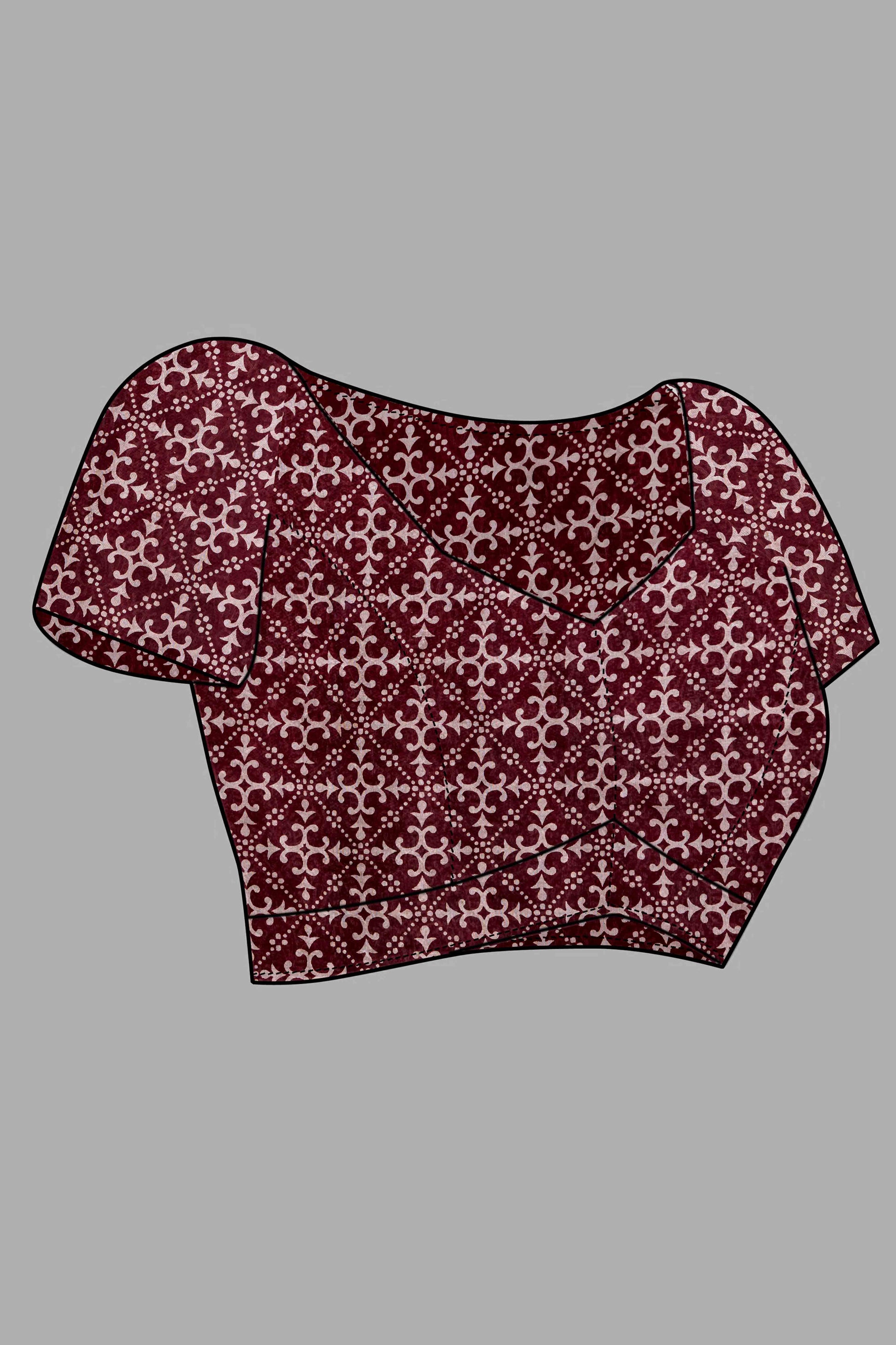 Dark Maroon Ajrakh Printed Cotton Blend Saree