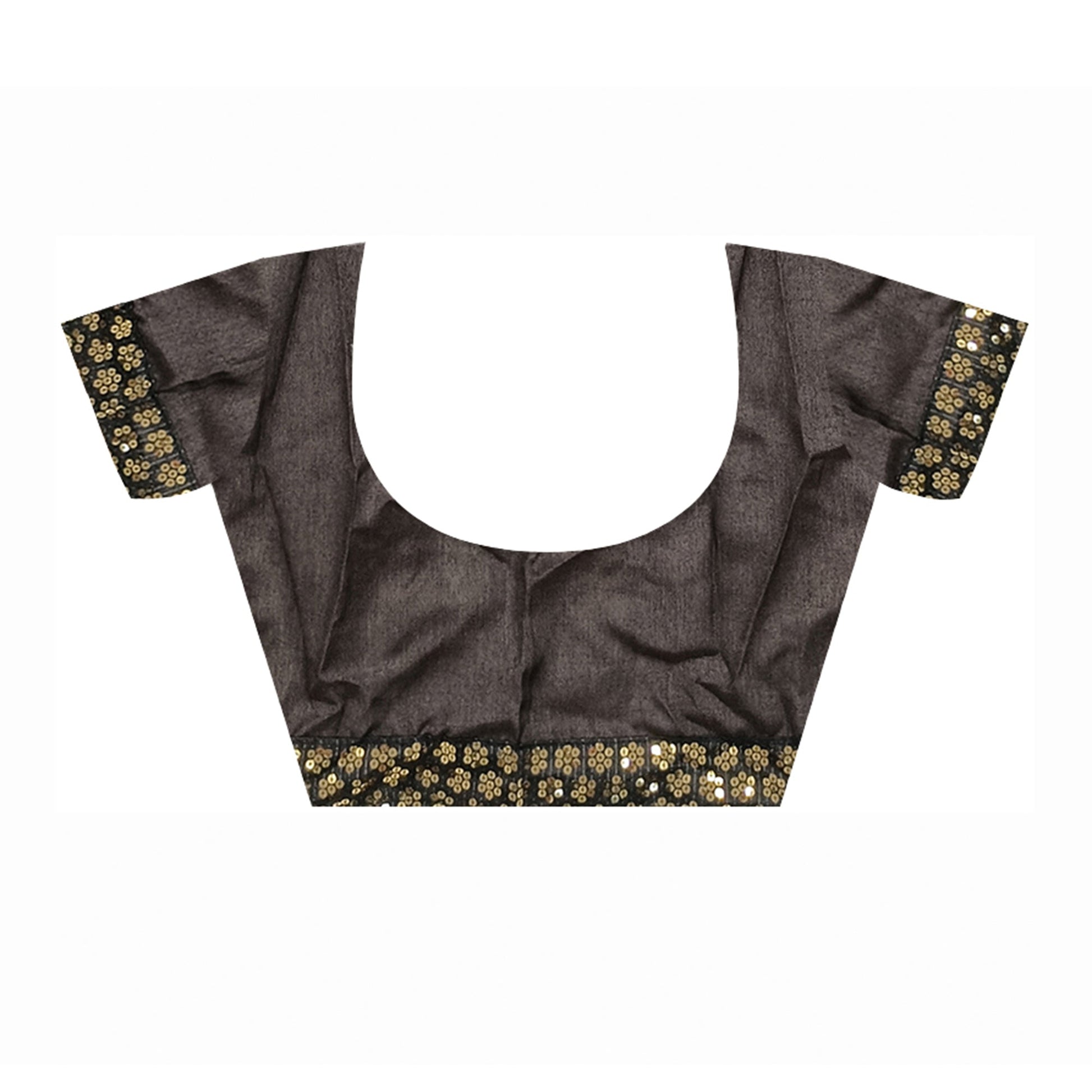 Brown Foil Printed Chiffon Saree With Embroidered Border