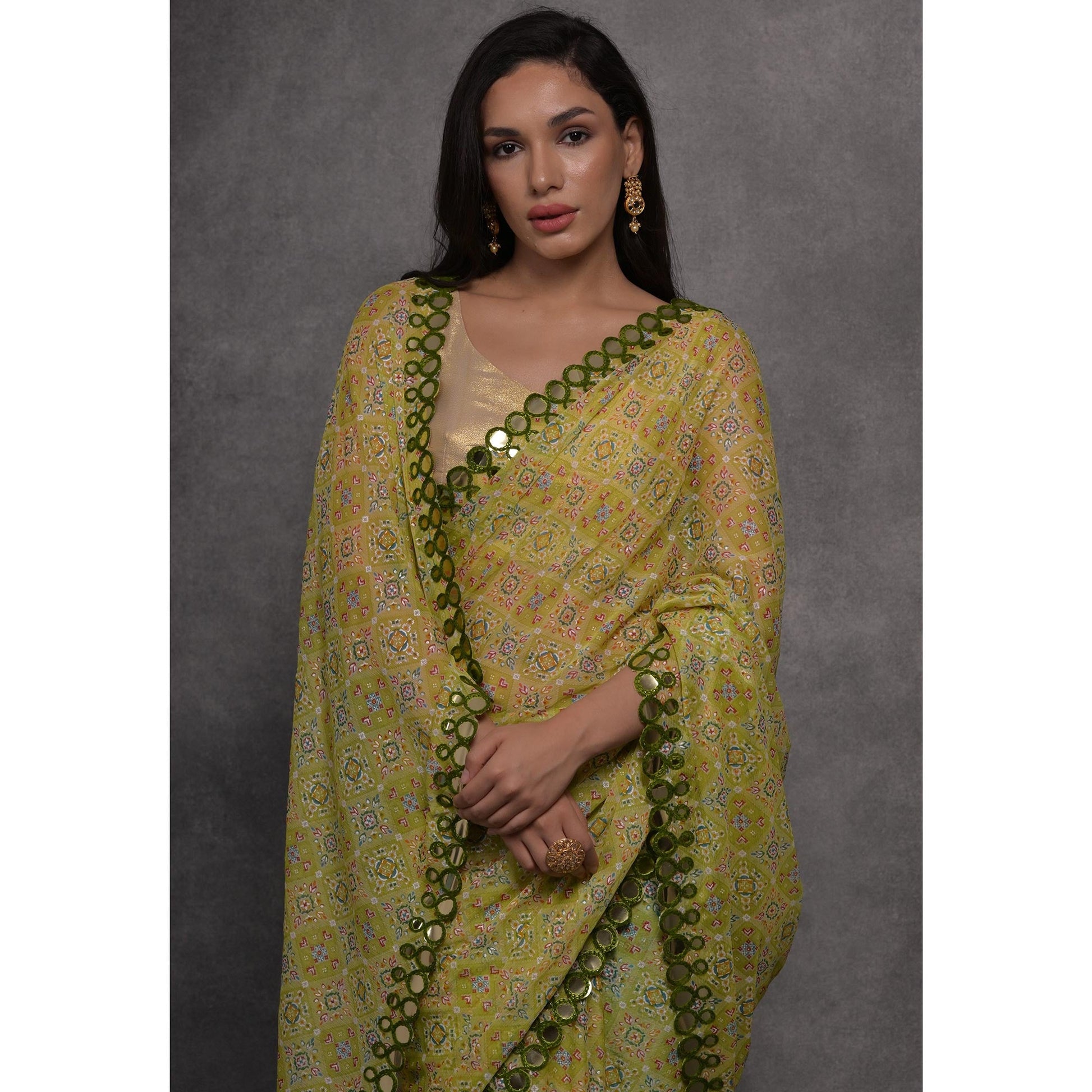 green-foil-printed-with-mirror-work-georgette-saree
