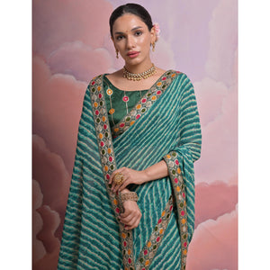 green-leheriya-printed-with-embroidered-border-georgette-saree
