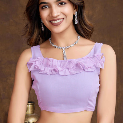 Lavender Floral Sequins Embroidered Organza Silk Saree