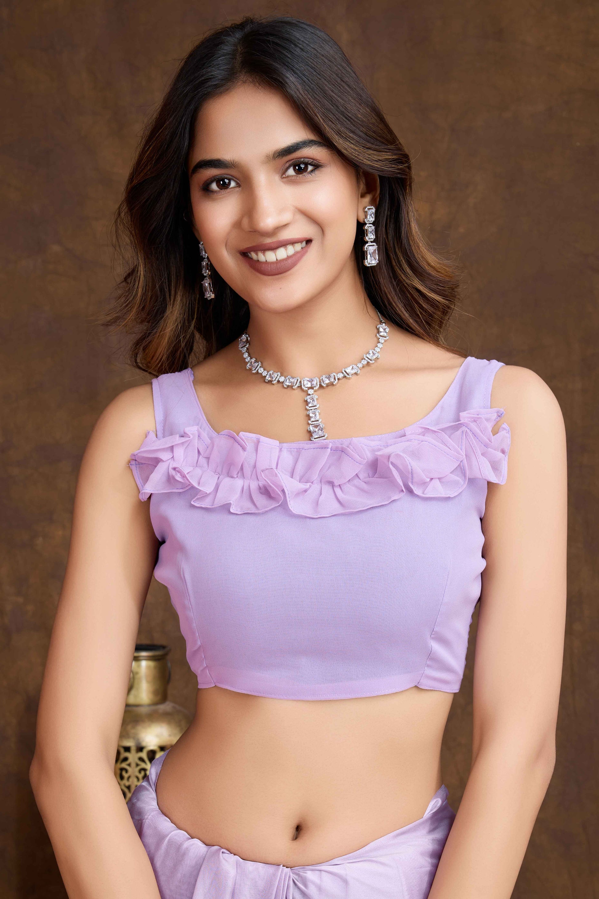 Lavender Floral Sequins Embroidered Organza Silk Saree