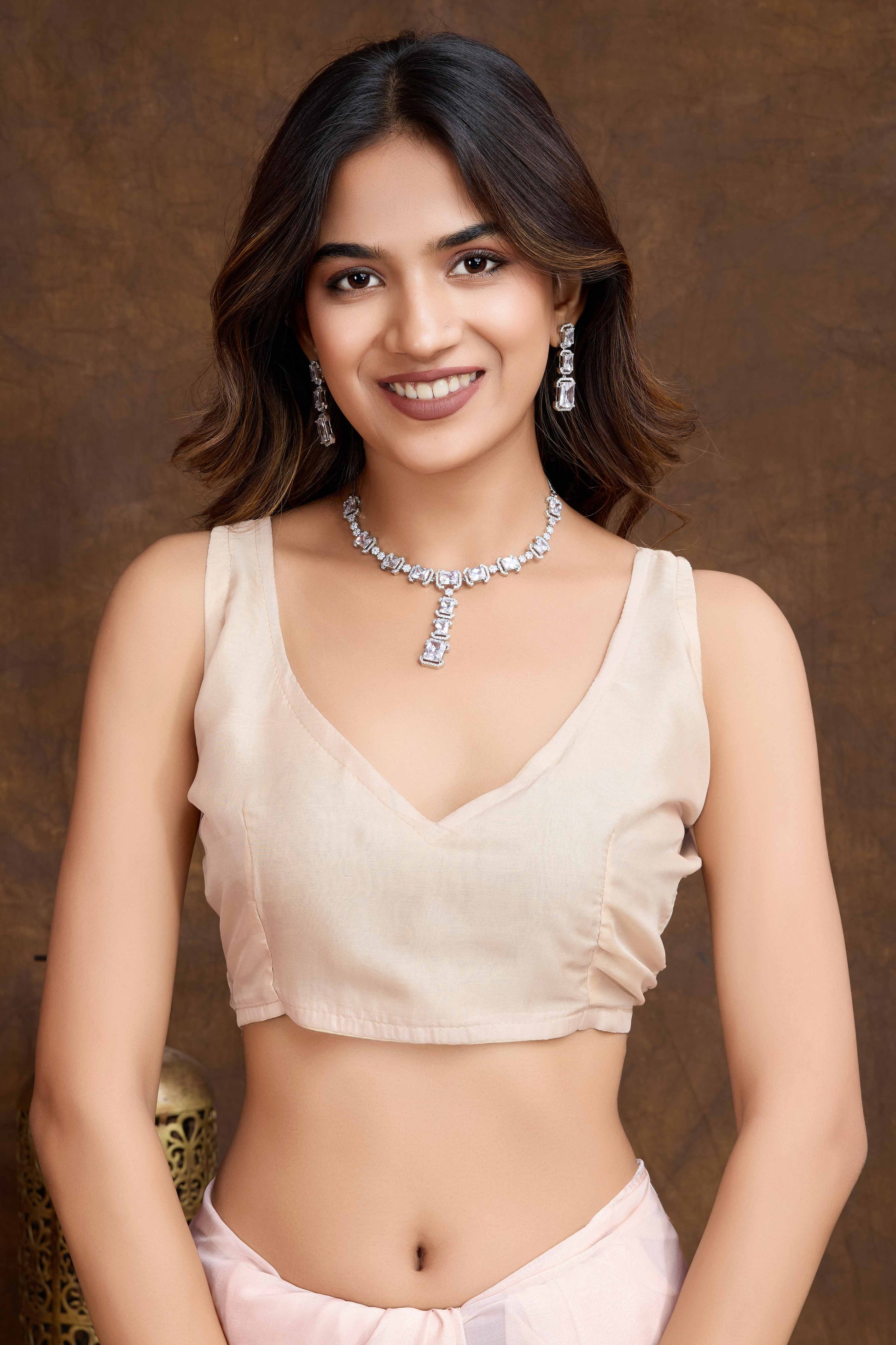 Light Peach Floral Sequins Embroidered Organza Silk Saree